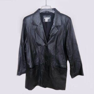 VTG Women's Black Winter Silks Leather Jacket w/Silk Lining Button Front Size L